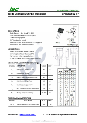SPI80N08S2-07 Datasheet PDF Inchange Semiconductor