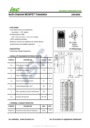 2SK3633 Datasheet PDF Inchange Semiconductor