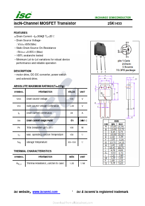 K1433 Datasheet PDF Inchange Semiconductor