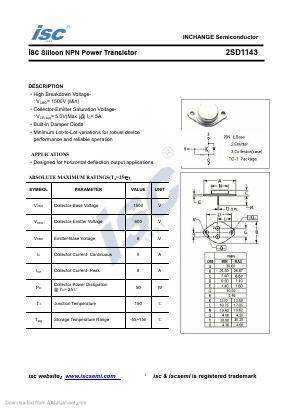 2SD1143 Datasheet PDF Inchange Semiconductor