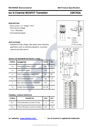 2SK765A Datasheet PDF Inchange Semiconductor