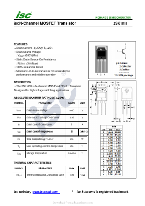 2SK1511 Datasheet PDF Inchange Semiconductor