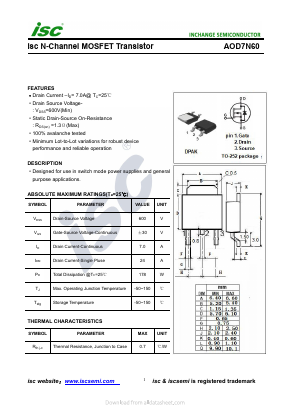 AOD7N60 Datasheet PDF Inchange Semiconductor
