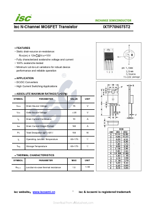IXTP70N075T2 Datasheet PDF Inchange Semiconductor
