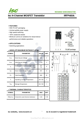 IRFP460A Datasheet PDF Inchange Semiconductor