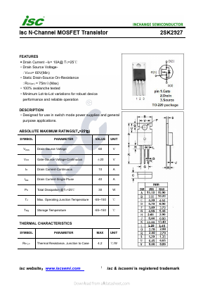 2SK2927 Datasheet PDF Inchange Semiconductor