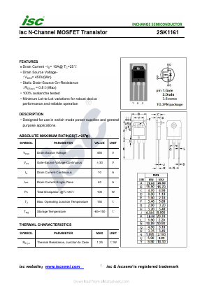 2SK1161 Datasheet PDF Inchange Semiconductor