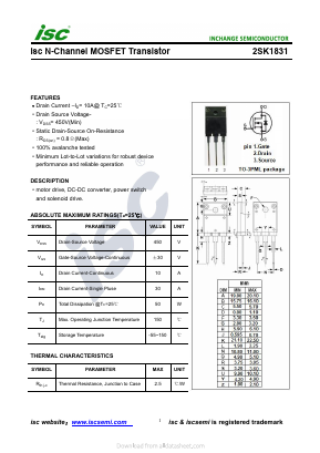 2SK1831 Datasheet PDF Inchange Semiconductor