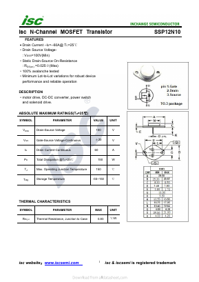 SSP12N10 Datasheet PDF Inchange Semiconductor
