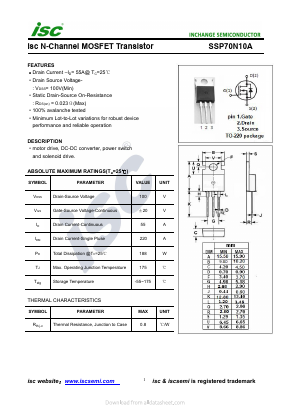 SSP70N10A Datasheet PDF Inchange Semiconductor
