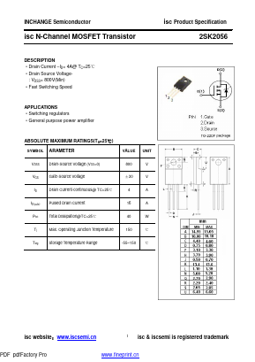 2SK2056 Datasheet PDF Inchange Semiconductor