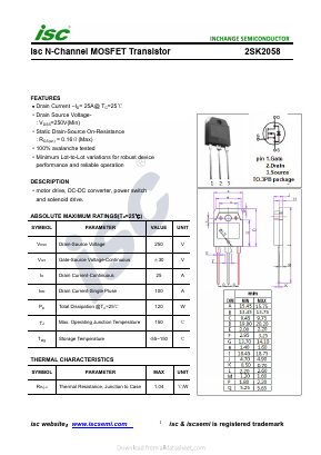 K2058 Datasheet PDF Inchange Semiconductor