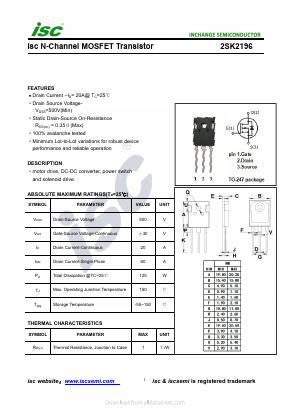 2SK2196 Datasheet PDF Inchange Semiconductor