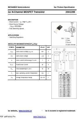 2SK2299 Datasheet PDF Inchange Semiconductor