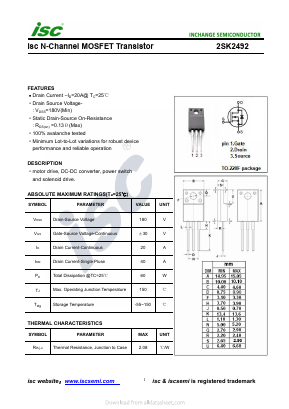 2SK2492 Datasheet PDF Inchange Semiconductor