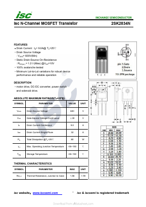 K2834N Datasheet PDF Inchange Semiconductor