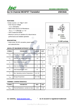 2SK3046 Datasheet PDF Inchange Semiconductor
