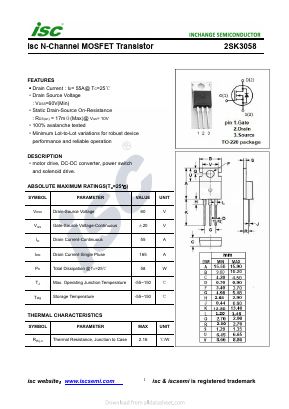 K3058 Datasheet PDF Inchange Semiconductor