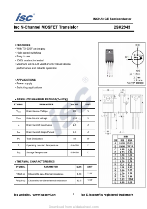 2SK2943 Datasheet PDF Inchange Semiconductor