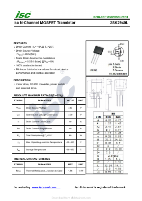 2SK2949L Datasheet PDF Inchange Semiconductor