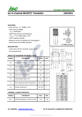 2SK2953 Datasheet PDF Inchange Semiconductor
