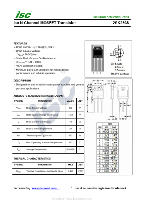 2SK2968 Datasheet PDF Inchange Semiconductor