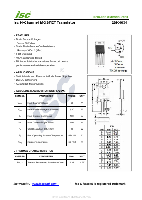 2SK4094 Datasheet PDF Inchange Semiconductor