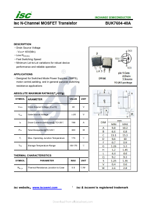 BUK7604-40A Datasheet PDF Inchange Semiconductor