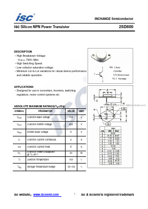 2SD800 Datasheet PDF Inchange Semiconductor