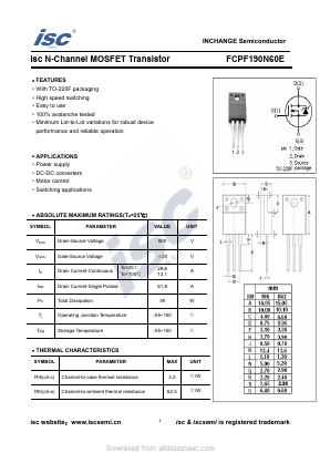 FCPF190N60E Datasheet PDF Inchange Semiconductor
