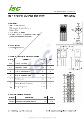 FDA50N50 Datasheet PDF Inchange Semiconductor