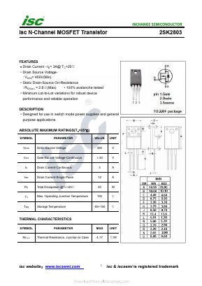 K2803 Datasheet PDF Inchange Semiconductor