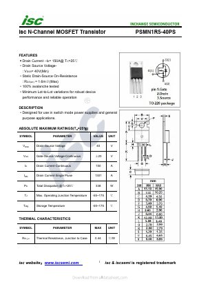 PSMN1R5-40PS Datasheet PDF Inchange Semiconductor