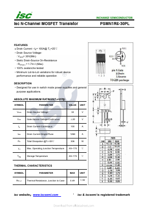 PSMN1R6-30PL Datasheet PDF Inchange Semiconductor