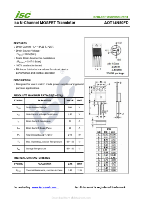 AOT14N50FD Datasheet PDF Inchange Semiconductor