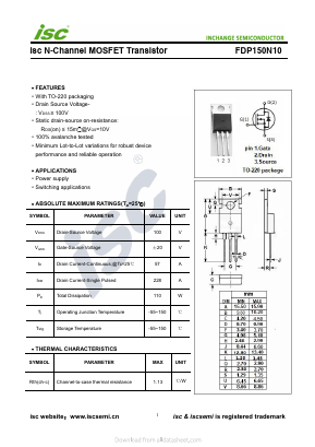 FDP150N10 Datasheet PDF Inchange Semiconductor
