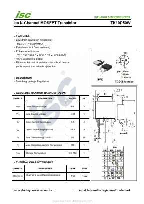 TK10P50W Datasheet PDF Inchange Semiconductor