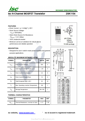 2SK1154 Datasheet PDF Inchange Semiconductor