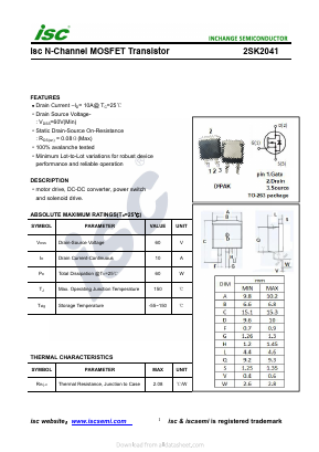 K2041 Datasheet PDF Inchange Semiconductor
