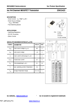 K2423 Datasheet PDF Inchange Semiconductor