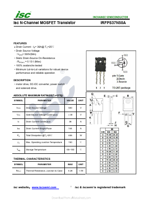 IRFPS37N50A Datasheet PDF Inchange Semiconductor