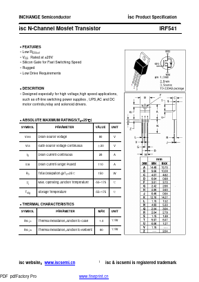 IRF541 Datasheet PDF Inchange Semiconductor
