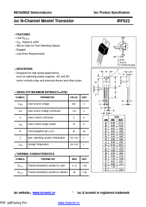 IRF622 Datasheet PDF Inchange Semiconductor
