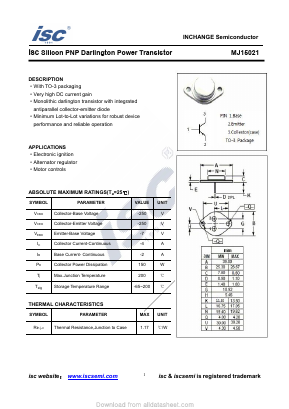 MJ15021 Datasheet PDF Inchange Semiconductor