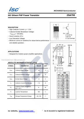 2SA700 Datasheet PDF Inchange Semiconductor