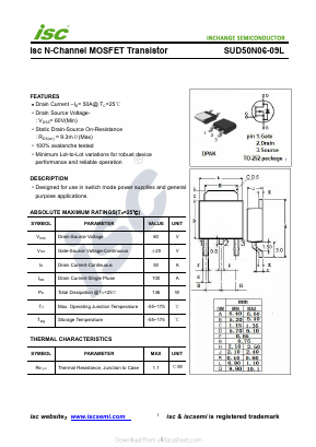 SUD50N06-09L Datasheet PDF Inchange Semiconductor