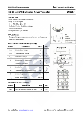 2N6057 Datasheet PDF Inchange Semiconductor
