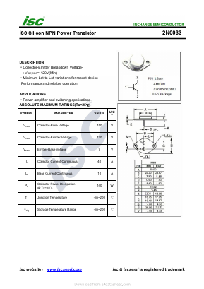 2N6033 Datasheet PDF Inchange Semiconductor