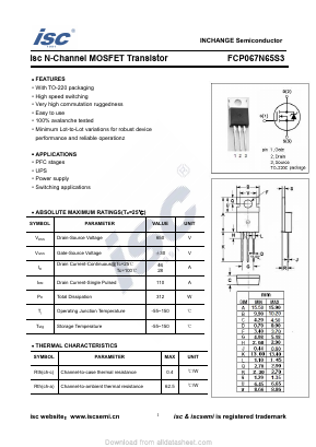 FCP067N65S3 Datasheet PDF Inchange Semiconductor