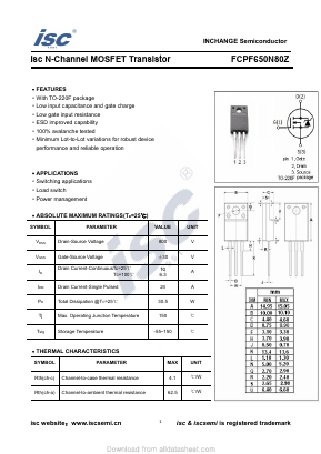 FCPF650N80Z Datasheet PDF Inchange Semiconductor